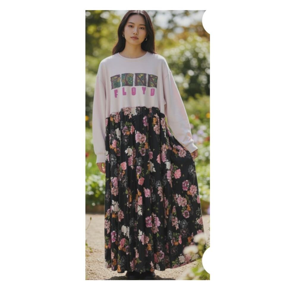 Pink Floyd Upcycled Graphic Sweatshirt Maxi Skirt Dress Large